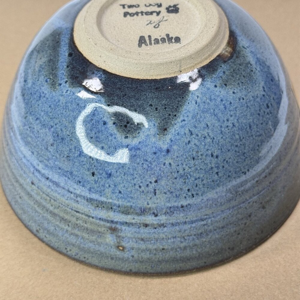 Two Dog Pottery Alaska Bowl Noodle Chopstick Blue Speckled Glazed Ceramic Swirl - Picture 9 of 14